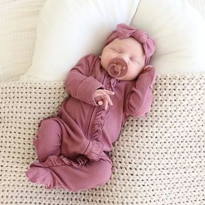 Caden Lane Ruffle Waffle Bamboo Zipper Footie pajama sleeper